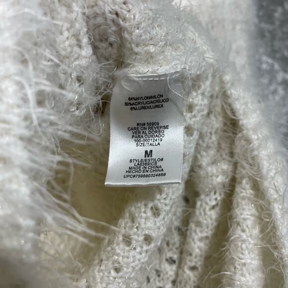 Gibson Latimer White & Metallic Thread Open Weave Sweater - Size Medium - Stripe - Picture 5 of 6